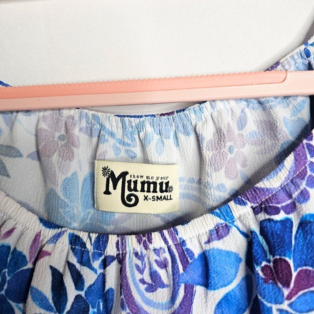 SHOW ME YOUR MUMU Heidi Ruffle Crop Top size XS WHITE BLUE FLORAL Beachy Summer - Picture 5 of 6